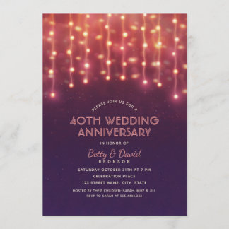 Invitación Luces de Fiesta Modernas 40 Aniversario de Boda