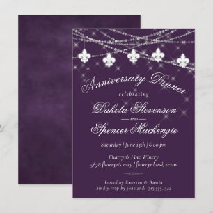 Invitación Luces de Fleur de Lis Aniversario morado de Mood