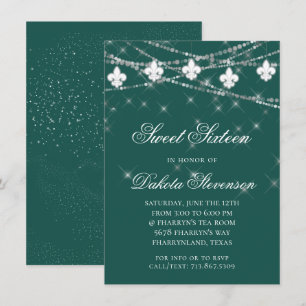 Invitación Luces de Fleur de Lis Dulce Temática Verde Dieci