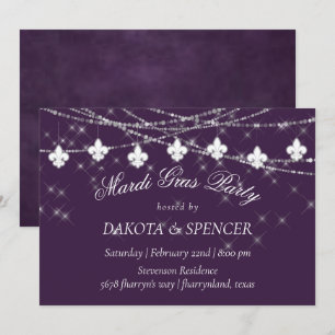 Invitación Luces de Flor de Lis   Carnaval de Mardi Gras Mora