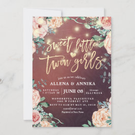 Invitación Luces de flores de Chicas gemelos dulces de Baby S