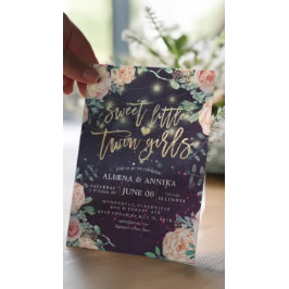 Invitación Luces de flores de Chicas gemelos dulces de Baby S