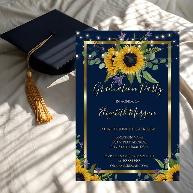 Invitación Luces de flores de girasol, fiesta de graduación d (Subido por el creador)