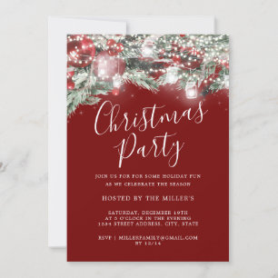 Invitación Luces de Follaje Festivo Fiesta de Navidad