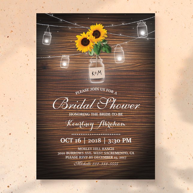 Invitación Luces de Frasco de Girasoles Rústicos para Jardín  (Subido por el creador)