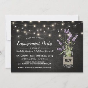 Invitación Luces de frasco de Mason con lavanda para fiesta d