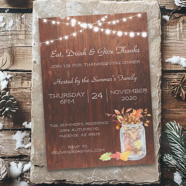 Invitación Luces de frasco de Mason de Acción de Gracias rúst (Subido por el creador)