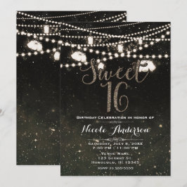 Invitación Luces de frasco de mason de cielo nocturno negro r