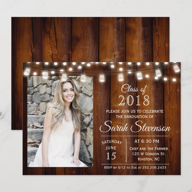 INVITACIÓN - Luces de frasco de Mason para graduac (Anverso / Reverso)