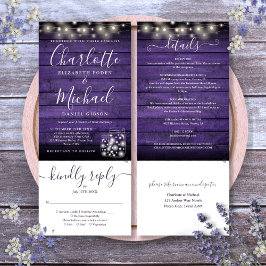 Invitación Luces de frascos de Mason de madera púrpura todo e