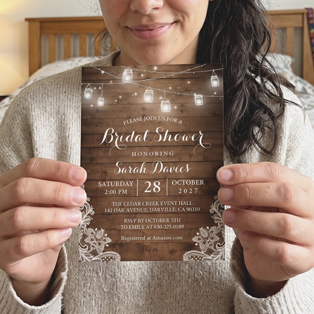Invitación Luces de frascos de Mason rústicos para ducha de n (Subido por el creador)