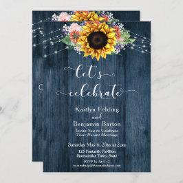 Invitación Luces de girasol de madera azul celebremos