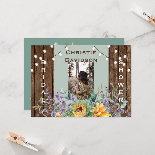 Invitación Luces de girasol rusas foto ducha de novia (Anverso/Reverso In Situ)