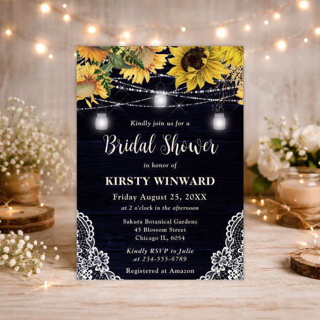 Invitación Luces de Girasol Rústico y Frascos de Mason para D (Subido por el creador)
