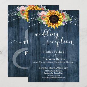 Invitación Luces de Girasoles de Madera Azul Recepción de Bod