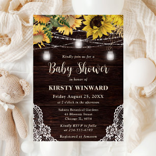 Invitación Luces de Girasoles Rústicos y Frascos de Mason par