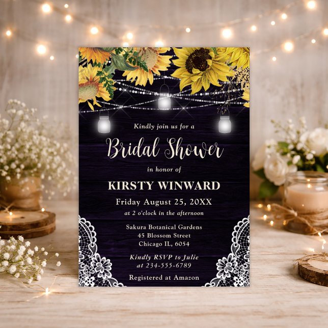 Invitación Luces de Girasoles Rústicos y Frascos de Mason par (Subido por el creador)