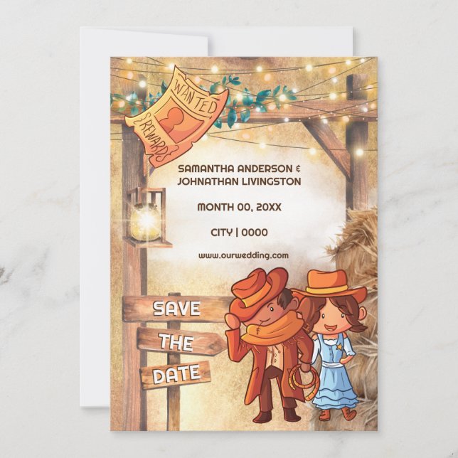 Invitación Luces de granero de heno de la pareja de vaqueros  (Anverso)