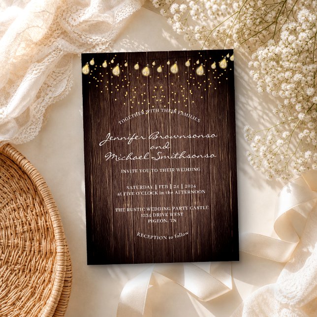Invitación Luces de granero rústico boda (Subido por el creador)