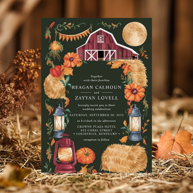 Invitación Luces de granero rústico y boda floral de otoño (Subido por el creador)