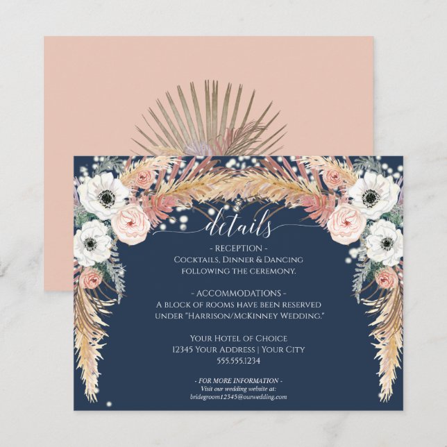 Invitación Luces de guijarros de pampas florales de Rubor (Anverso / Reverso)