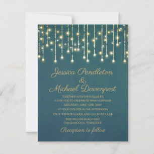 Invitación Luces de Hada de Cinta de Purpurina Dorada Teal pa