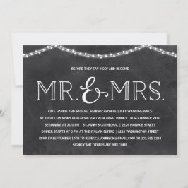 Invitación Luces de hadas| Cena de ensayo rustica de calkboar