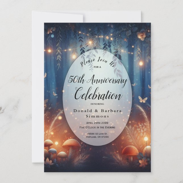 Invitación Luces de hadas de año editable en un bosque ilumin (Anverso)