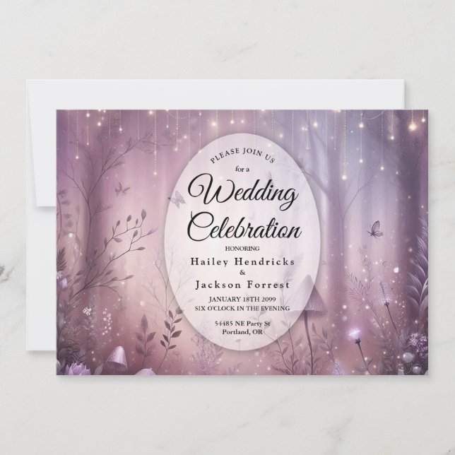 Invitación Luces de Hadas de Lavanda Mágicas para Bodas (Anverso)