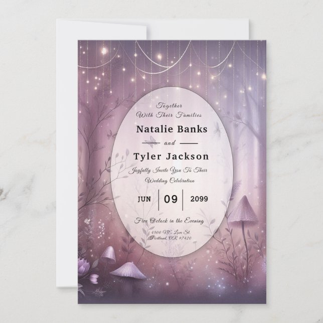 Invitación Luces de Hadas de Lavanda Mágicas para Bodas (Anverso)