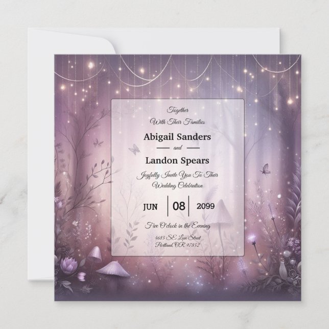 Invitación Luces de Hadas de Lavanda Mágicas para Bodas (Anverso)