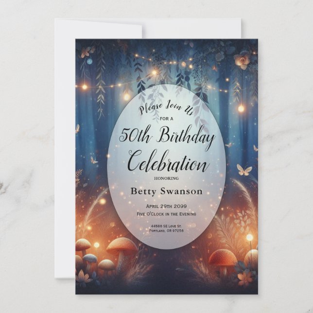 Invitación Luces de hadas editables de año en un bosque ilumi (Anverso)