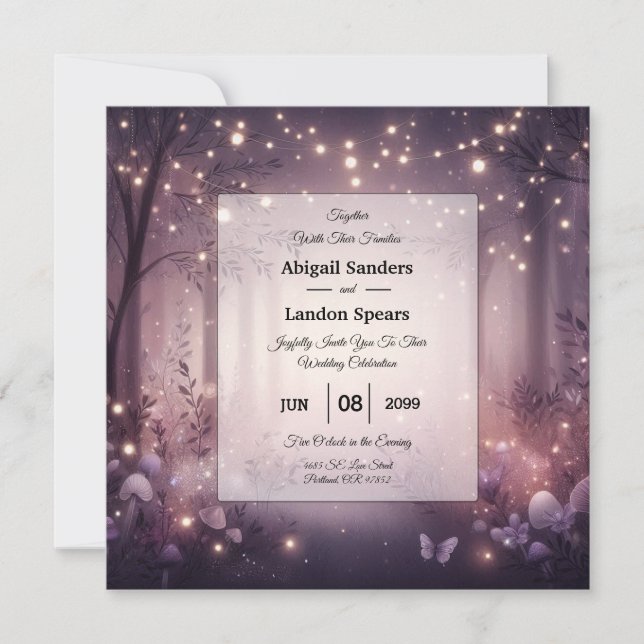 Invitación Luces de Hadas en Boda Resplandeciente del Bosque (Anverso)