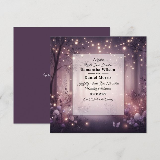 Invitación Luces de hadas en el Boda de huecos de madera (Anverso / Reverso)