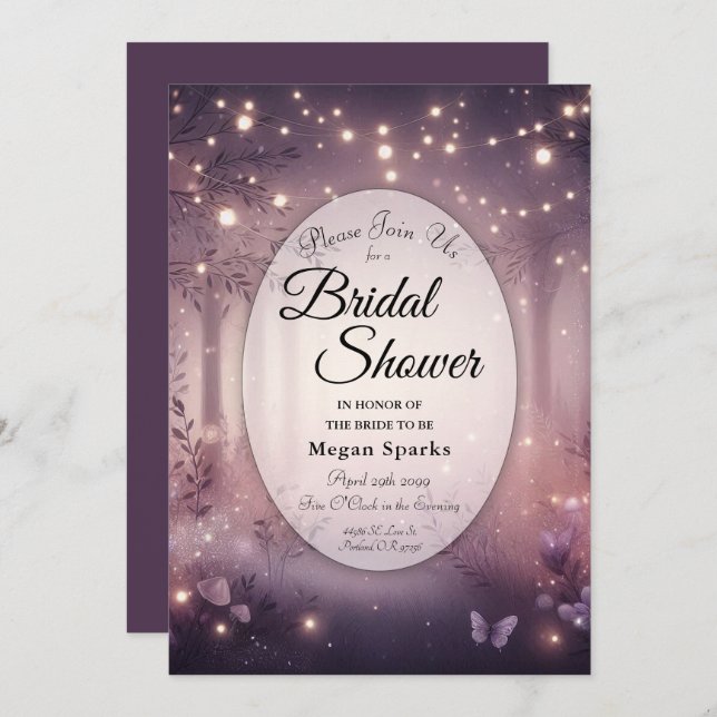 Invitación Luces de hadas en Woodland Glow Bridal Shower (Anverso / Reverso)