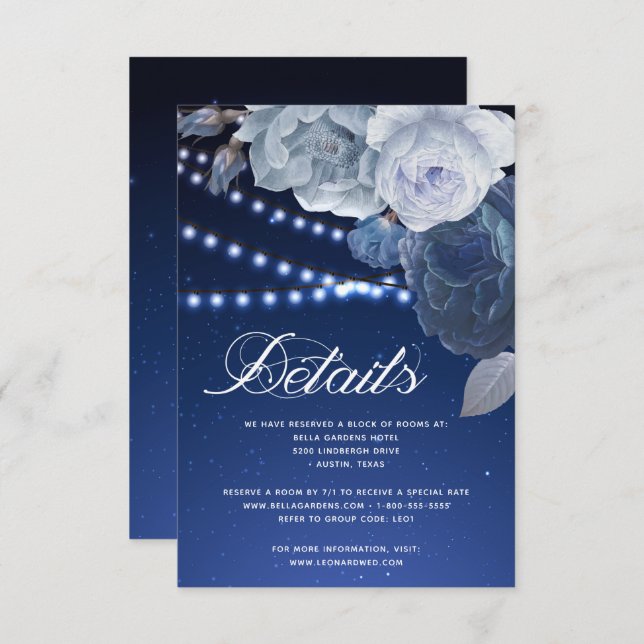 Invitación Luces de hadas estrellas Detalles de boda azul ele (Anverso / Reverso)