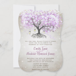 Invitación Luces de hadas Mason Jar Lavender Leaf Tree Boda