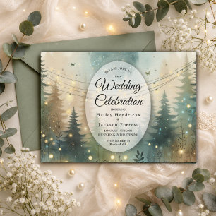 Invitación Luces de Hadas para Boda en un Bosque de Pinos Cap