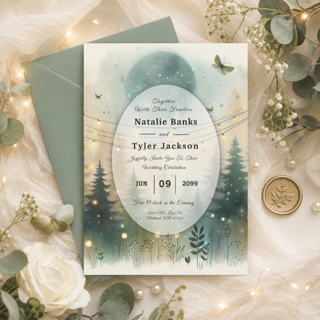 Invitación Luces de Hadas para Boda en un Bosque de Pinos Cap (Subido por el creador)