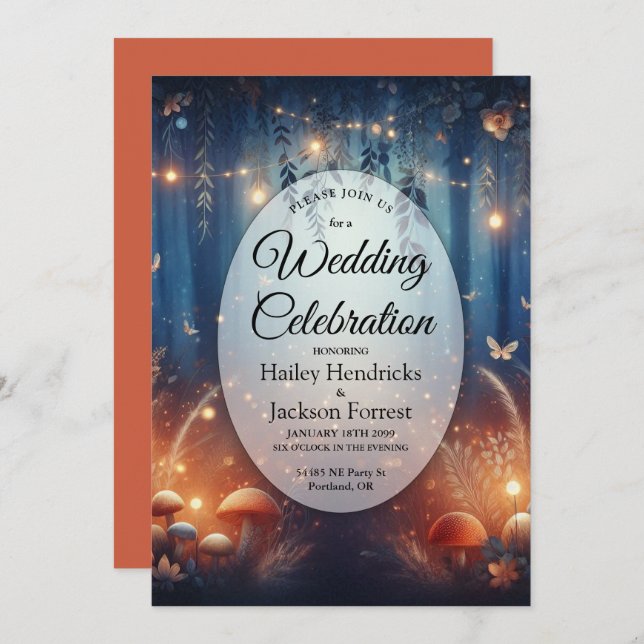 Invitación Luces de hadas y Boda Mágico Forestal de la Luna (Anverso / Reverso)