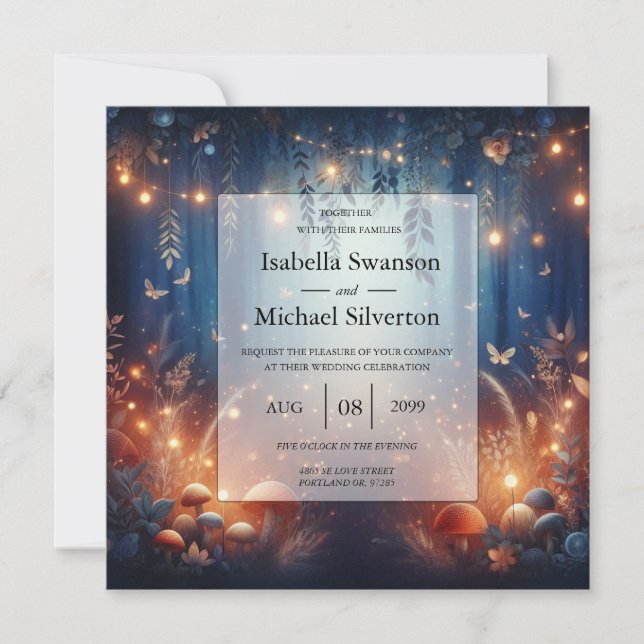 Invitación Luces de hadas y Boda Mágico Forestal de la Luna (Anverso)