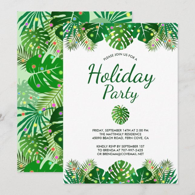 Invitación Luces de hojas tropicales Foliage Holiday Beach Fi (Anverso / Reverso)