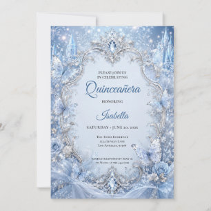 Invitación Luces de invierno Azul Princesa Plata Quinceañera