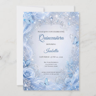 Invitación Luces de invierno Azul Princesa Plata Quinceañera