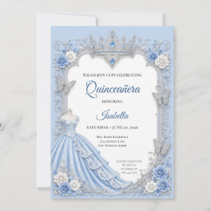 Invitación Luces de invierno Azul Princesa Quinceañera Plata