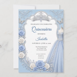 Invitación Luces de invierno Azul Princesa Quinceañera Plata