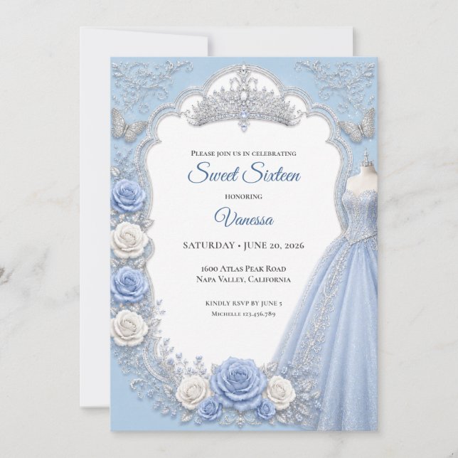 Invitación Luces de invierno Princesa Azul Dulces 16 (Anverso)