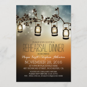 Invitación luces de jardín rústicas - cena de ensayo con faro