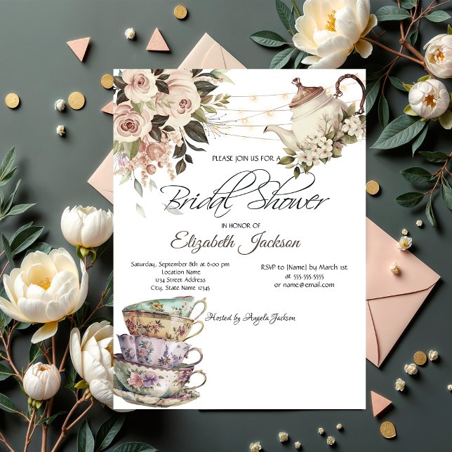 Invitación Luces de juego de té rosas ducha de novia (Subido por el creador)