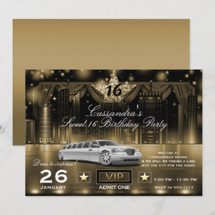 Invitación Luces de la ciudad de noche negro dorado Limo Fies